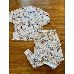 Vermont Country Store Cotton Flannel Ski Pajama Set Large Snow Cardinal Winter